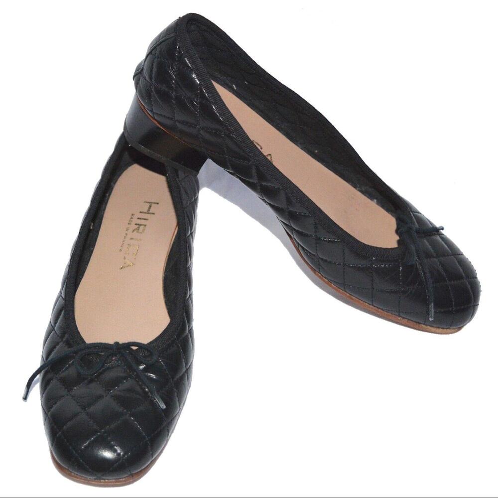 Hirica Made in France Ballerinas Quilt Leather Small Heel Womens Shoes Size 7